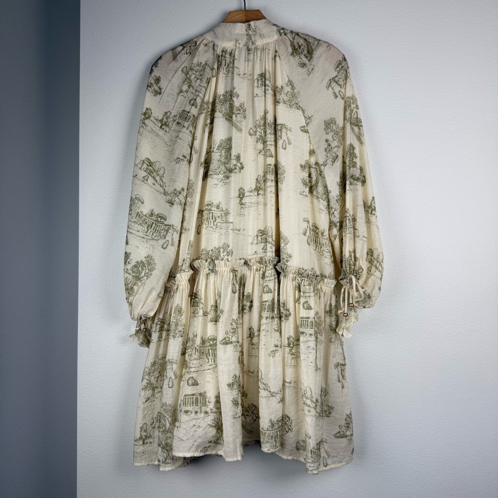 En Saison Cream Olive Leighton Toile Minidress Printed Long Sleeve Size Medium - Picture 12 of 16